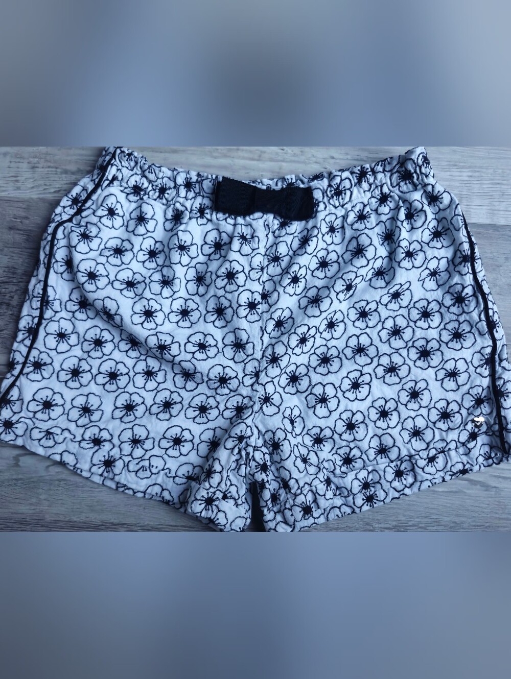 Armani Junior Girls Floral Shorts 14A 166 Cotton Bow Elastic Waist White Black